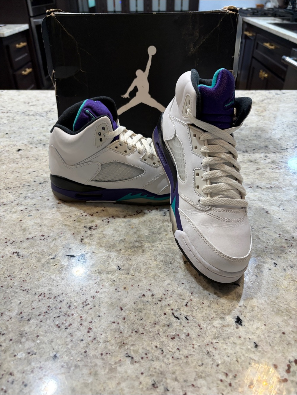Jordan 5 Retro Boys Shoes - White, Purple, Teal
